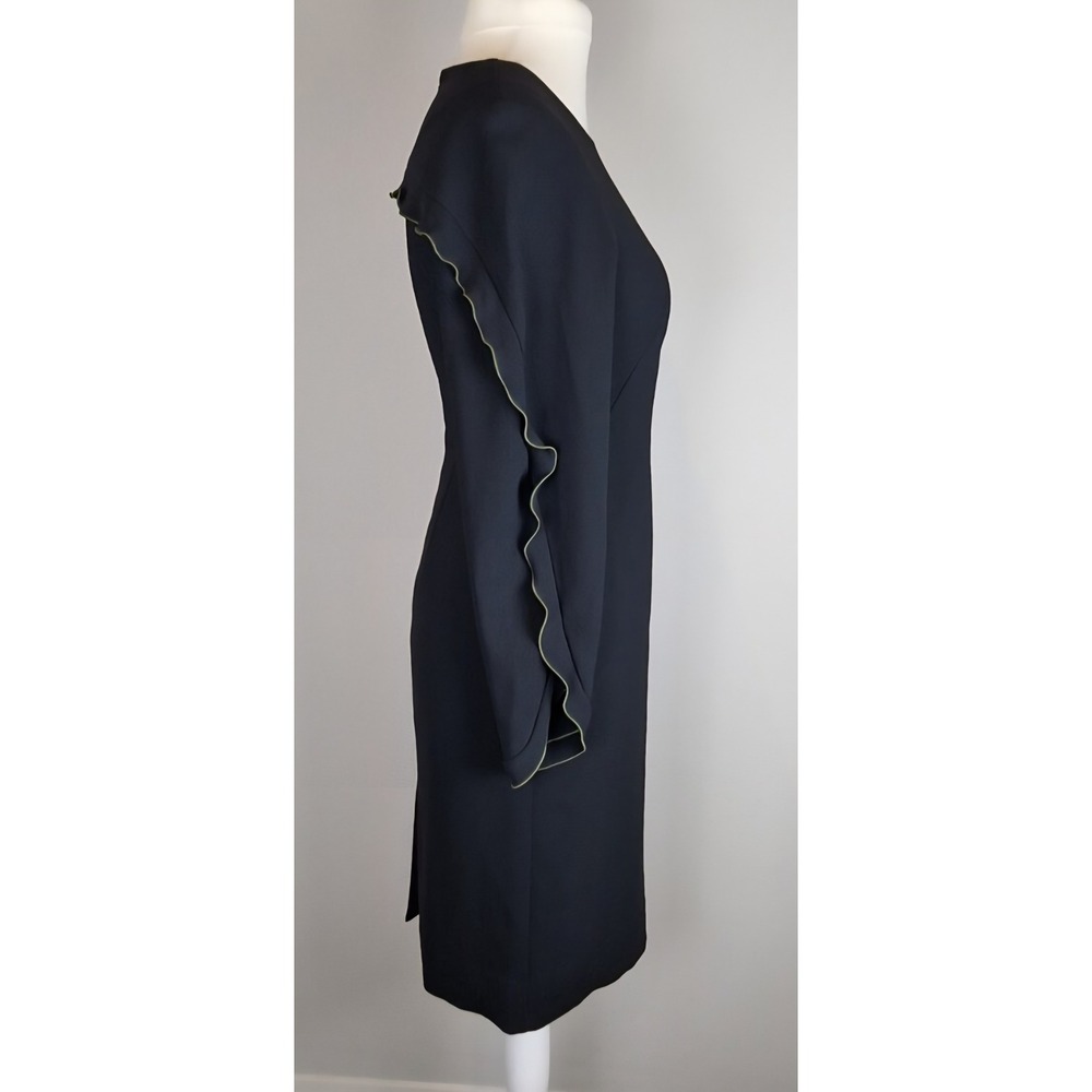 COS Black Frill Trim Sheath Dress Long Sleeve Crepe Side Pockets Size 4